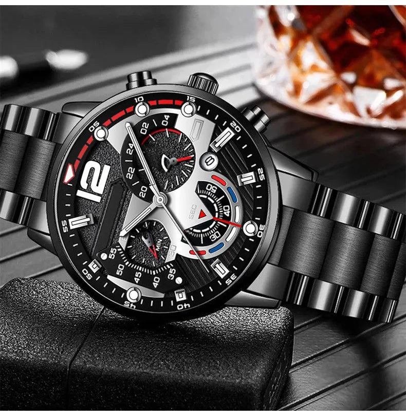 Montre de luxe en acier avec calendrier
