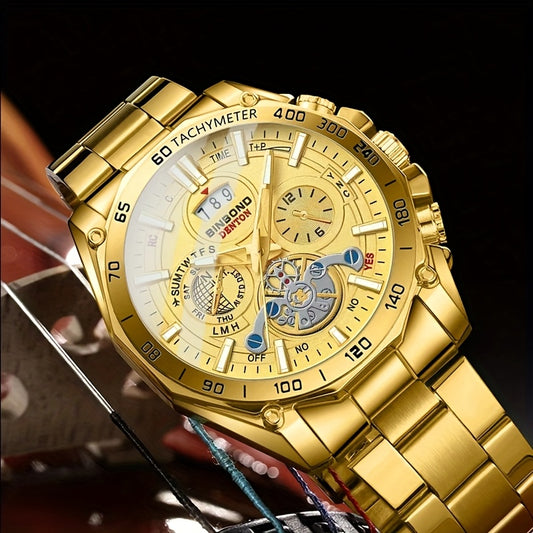 Montre à quartz dorée de luxe