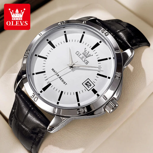 Montre OLEVS pour homme, bracelet en cuir, étanche, à quartz, simple, calendrier, élégante, nouveauté exclusive