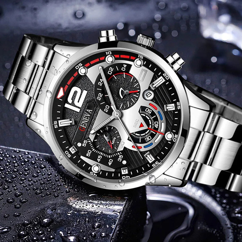 Montre de luxe en acier avec calendrier