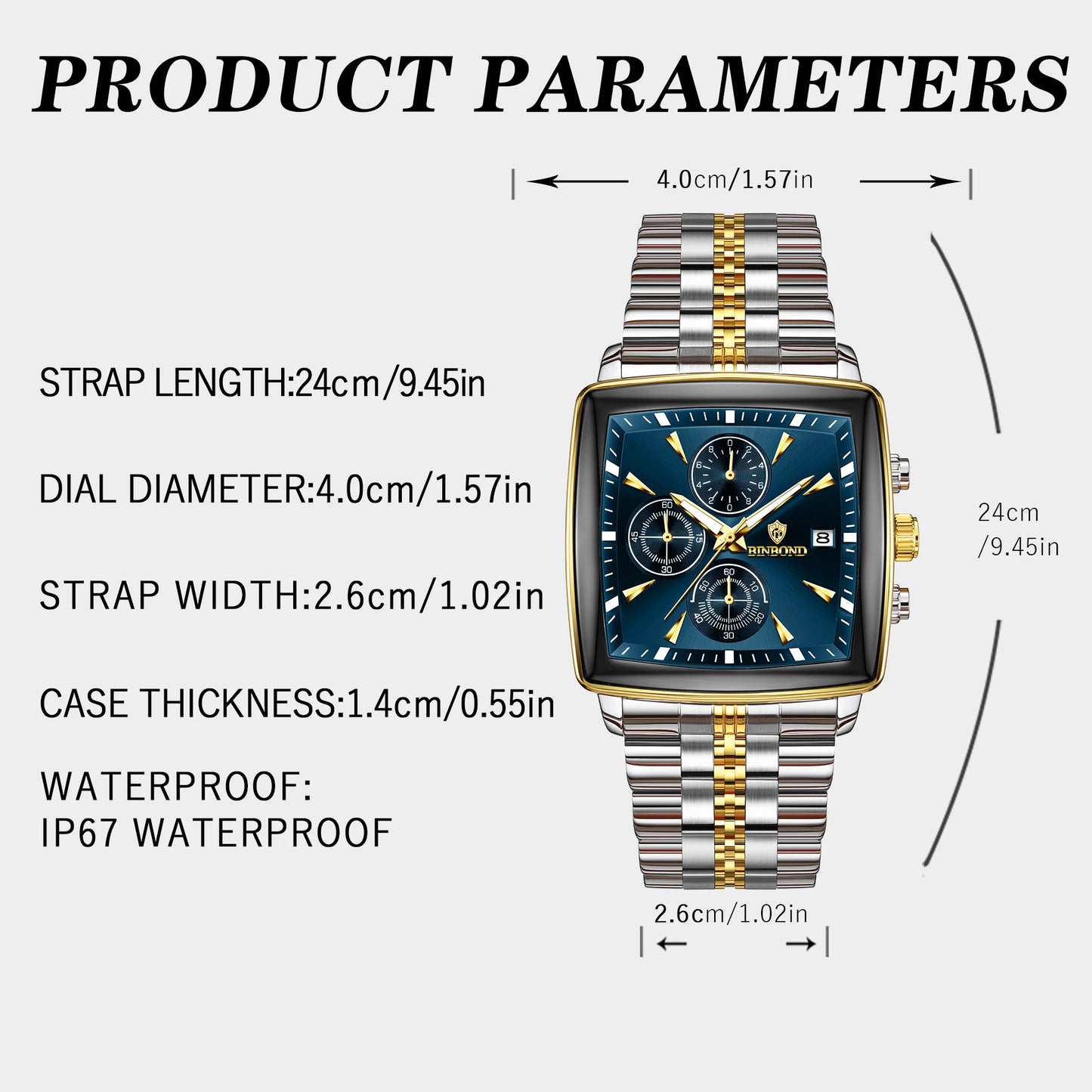 Montre carrée de luxe Binbond