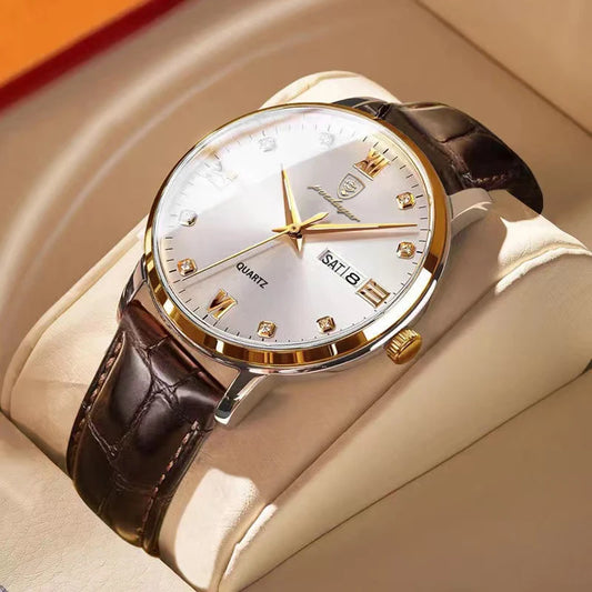 POEDAGAR Montre Homme Étanche Bracelet Cuir Lumineux Montres De Luxe Pour Homme Affichage Date Semaine Sport Quartz Horloges