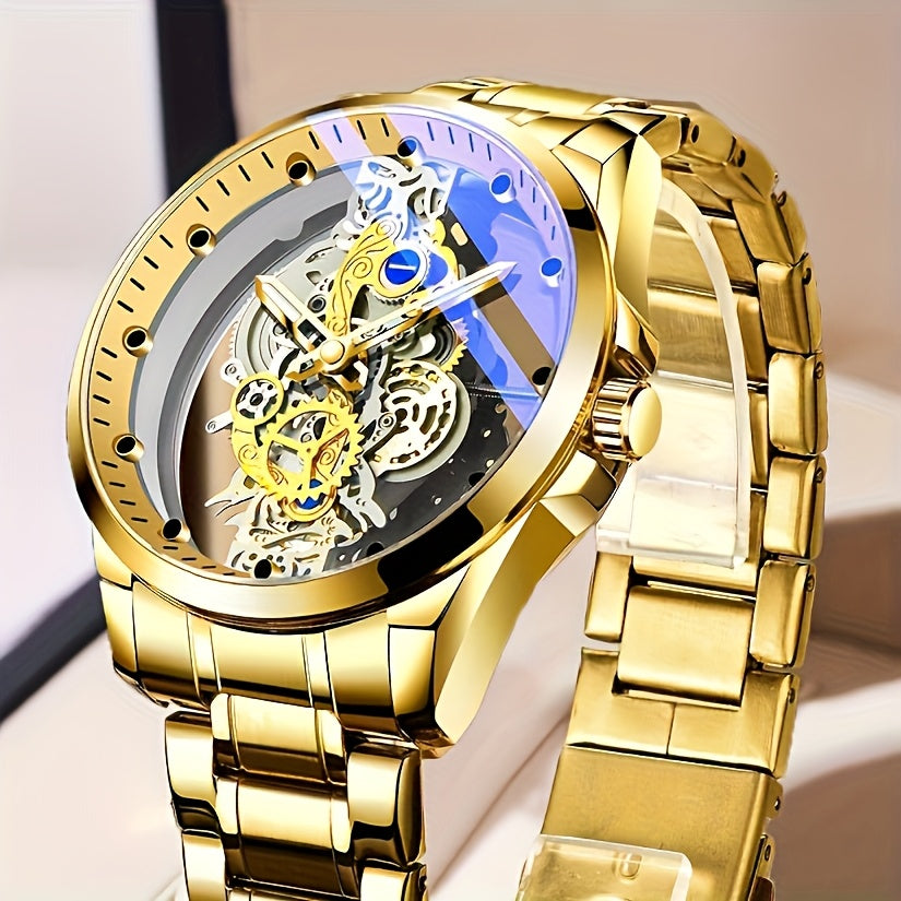 Transparent Hollow Double-Faced Watch for Men in Steel