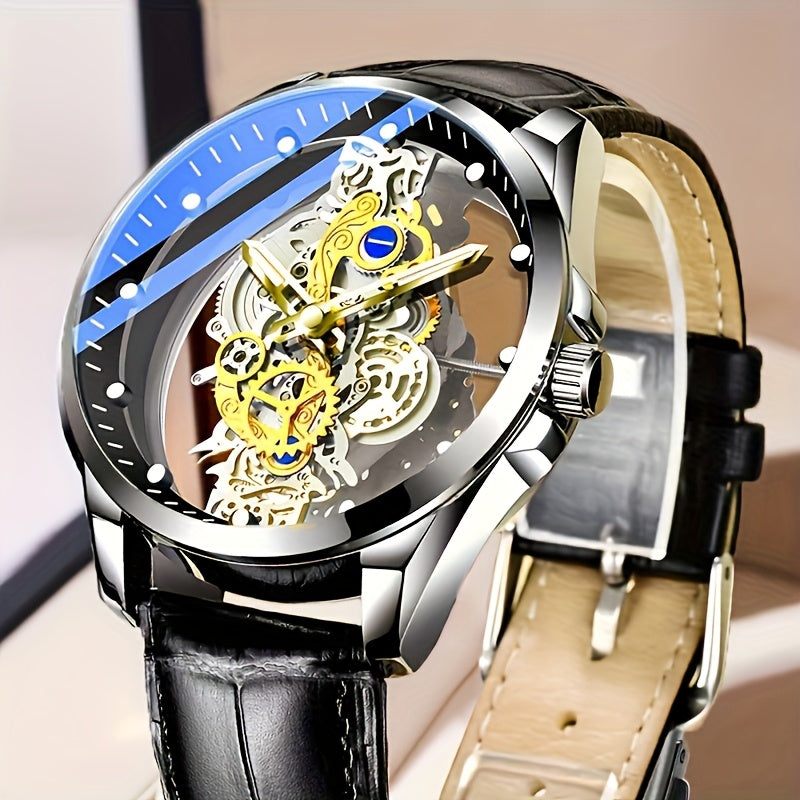 Transparent Hollow Double-Faced Watch for Men in Steel