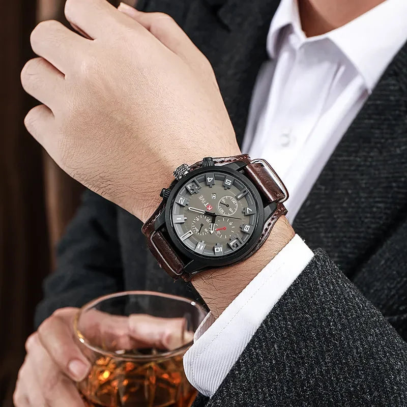 Original Men's Watches High-end Luxury Man Watch Leather Strap Date Business Quartz Watch Big Dial military tactical Wristwatch