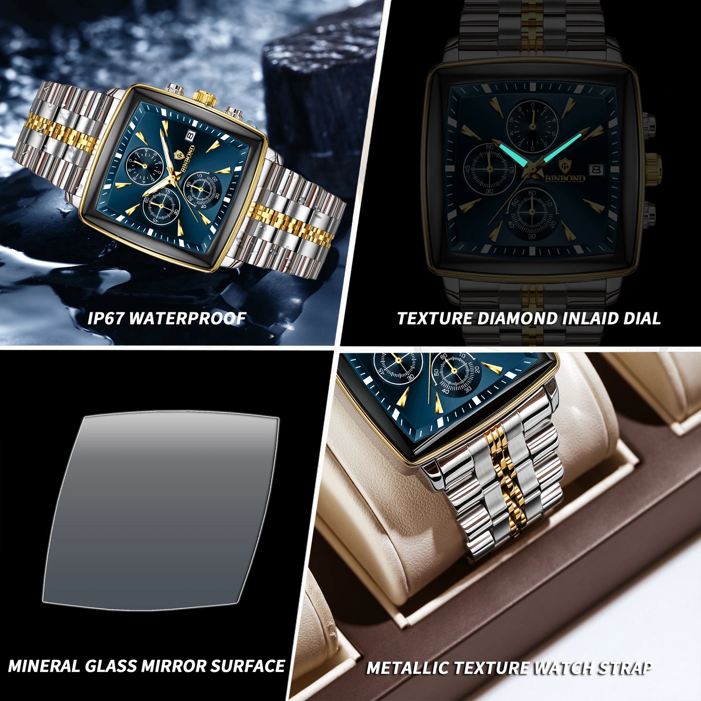 Montre carrée de luxe Binbond