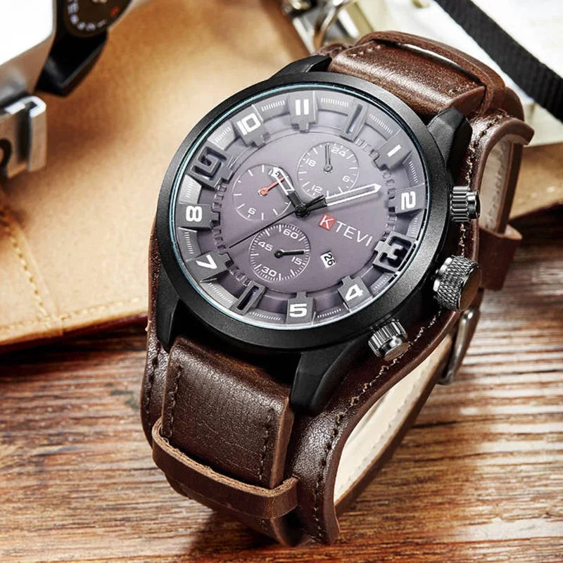 Original Men's Watches High-end Luxury Man Watch Leather Strap Date Business Quartz Watch Big Dial military tactical Wristwatch