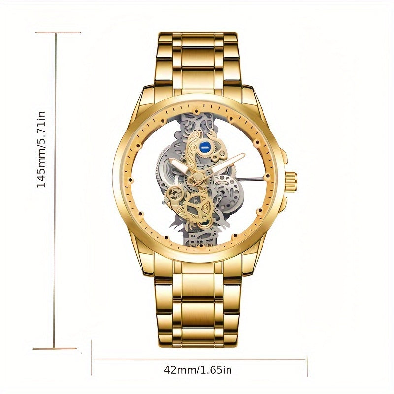 Transparent Hollow Double-Faced Watch for Men in Steel