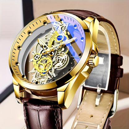Transparent Hollow Double-Faced Watch for Men in Steel