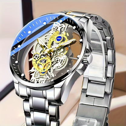 Transparent Hollow Double-Faced Watch for Men in Steel